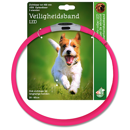 Veiligheidshalsband LED Verstelbaar Roze 25 - 65 x 2,5 cm