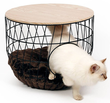51 Degrees North wire Cat Table with cushion black